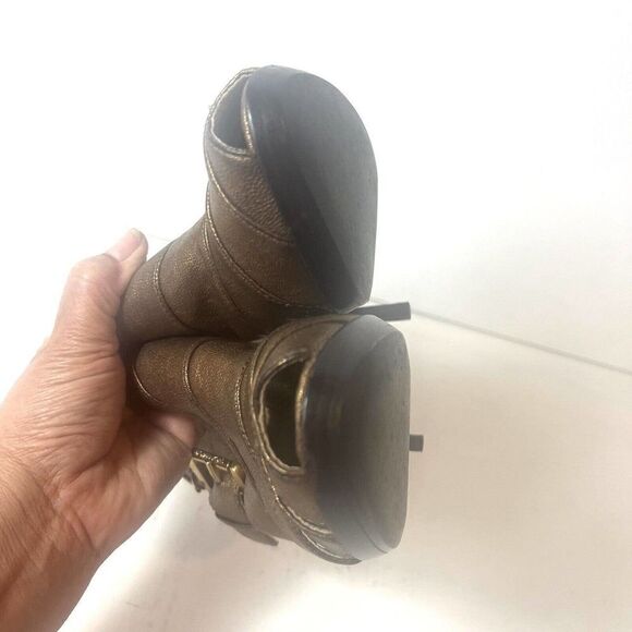 Michael Kors Womens Sz 6M Bronze Leather Peep Toe Wrap Stiletto Heels Sling Back - Picture 6 of 10